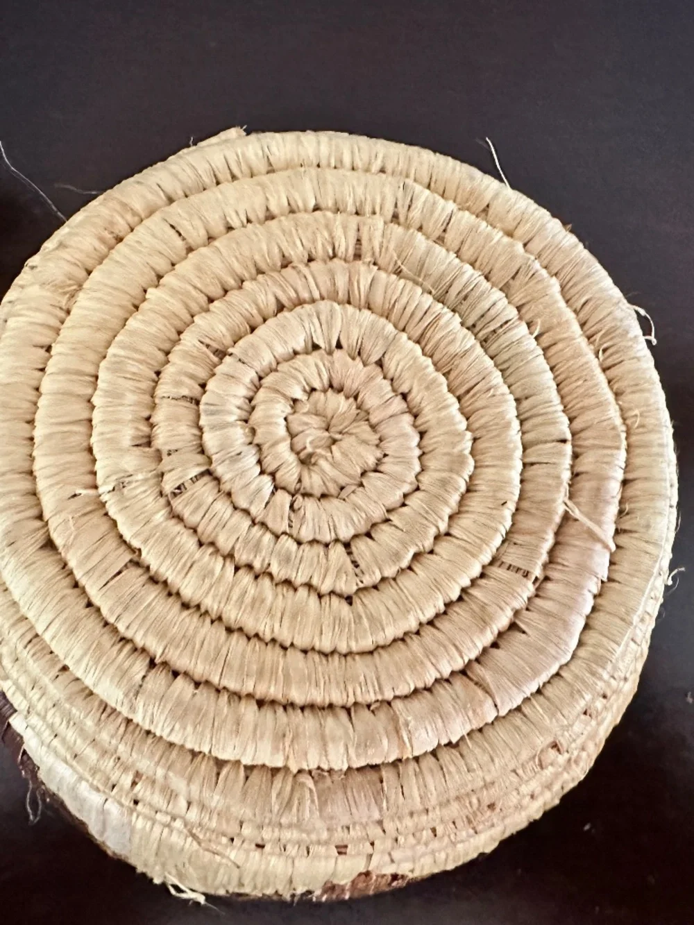 Vintage Coiled Lidded Handwoven Raffia Basket African Tribal 6” Decorative